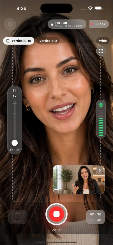 Frame Pair camera showing simultaneous vertical and horizontal video framing